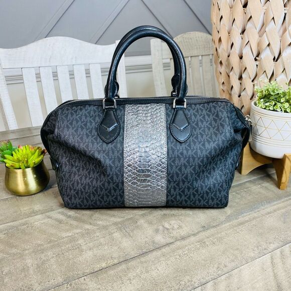 Michael Kors Grayson Large Convertible Satchel Bag Black/Silver - Picture 4 of 9